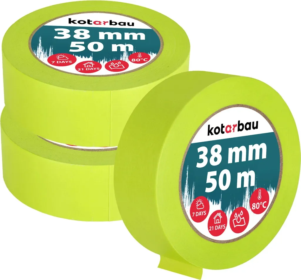 KOTARBAU 3er Set Neon Malerkrepp 38 mm x 50 m, fluoreszierend grün