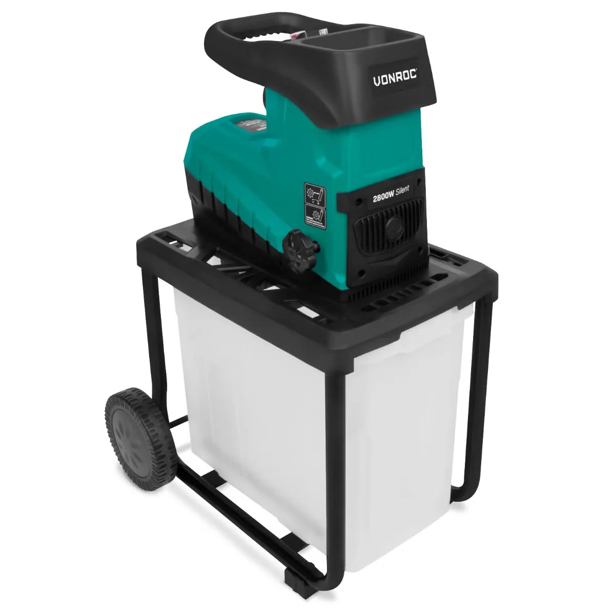 VONROC Elektro Walzenhäcksler 2800W, Äste bis 45 mm, 60L Auffangsack