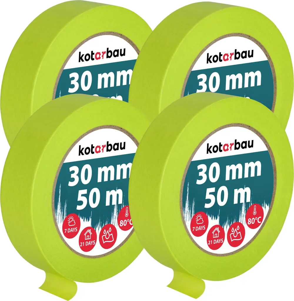 KOTARBAU 4er Set Malerkrepp 30 mm x 50 m Neon Grün Abklebeband