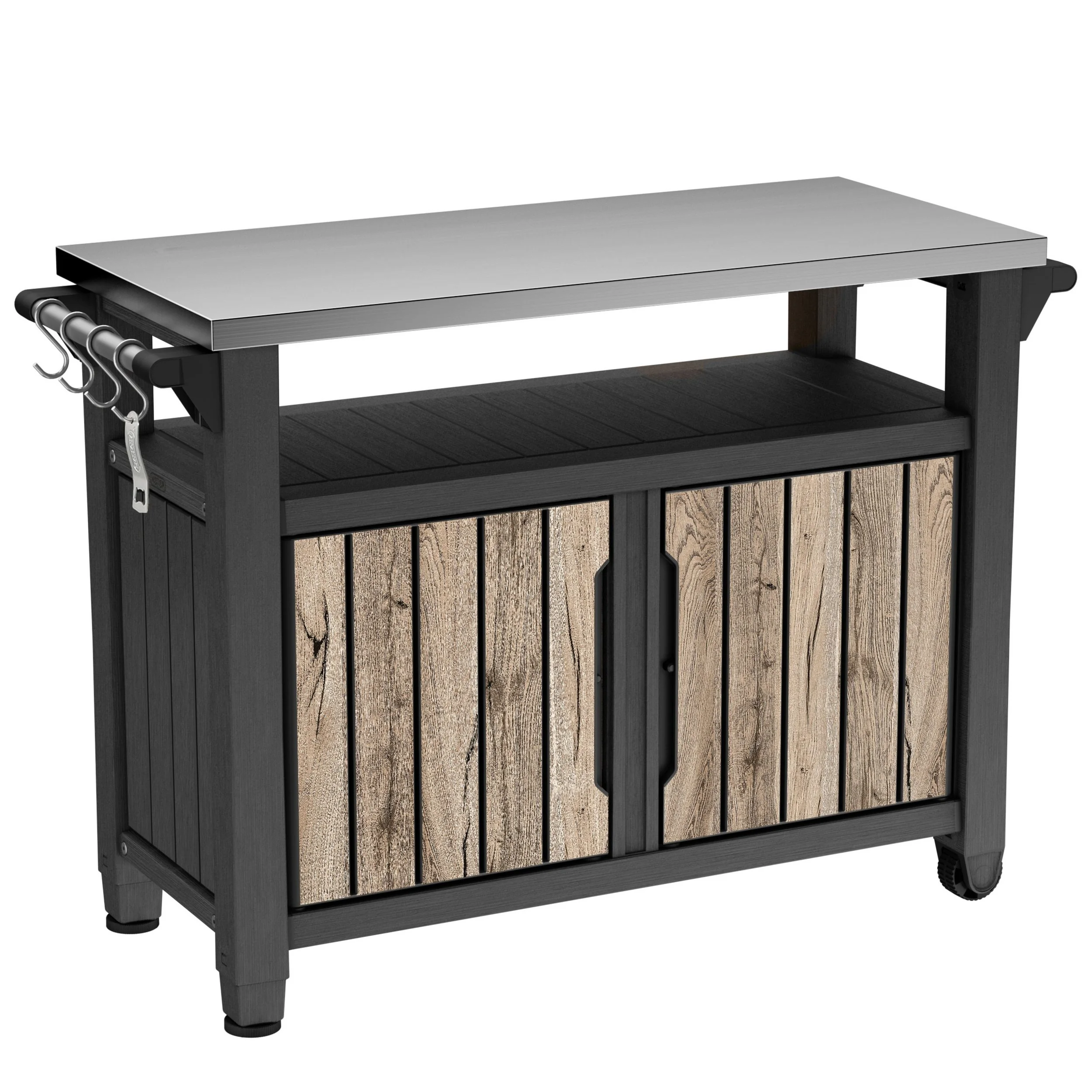 Keter UNITY XL Grillablagetisch Holzoptik Pinie Edelstahlplatte