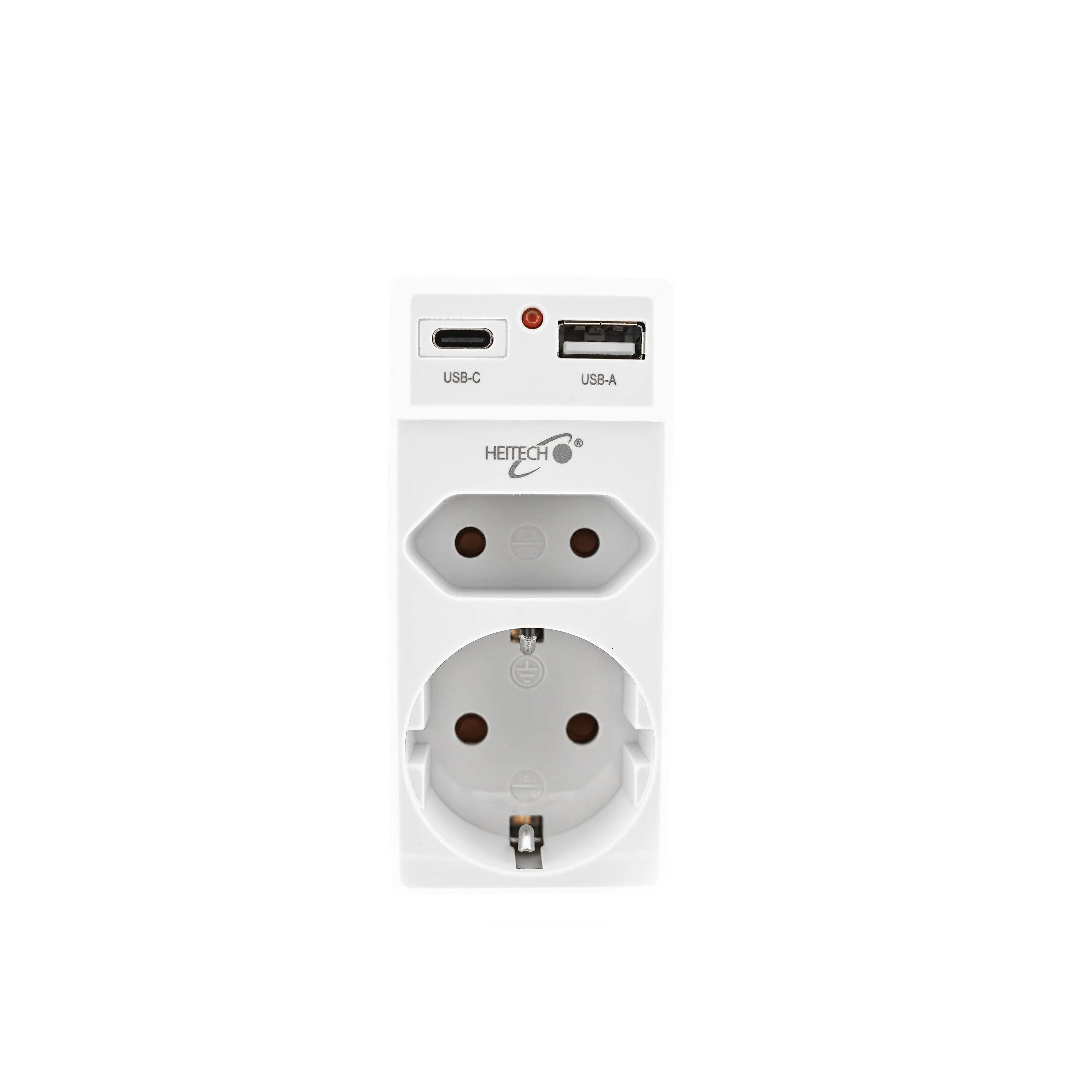 HEITECH 2-fach Steckdosenadapter mit USB und USB-C Mehrfachsteckdose